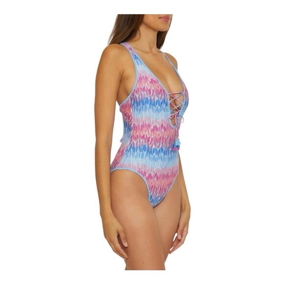 Becca Joshua Tree One-Piece Swimsuit Medium Plunge Neck Tie Back Adjustable NWT - Picture 4 of 10
